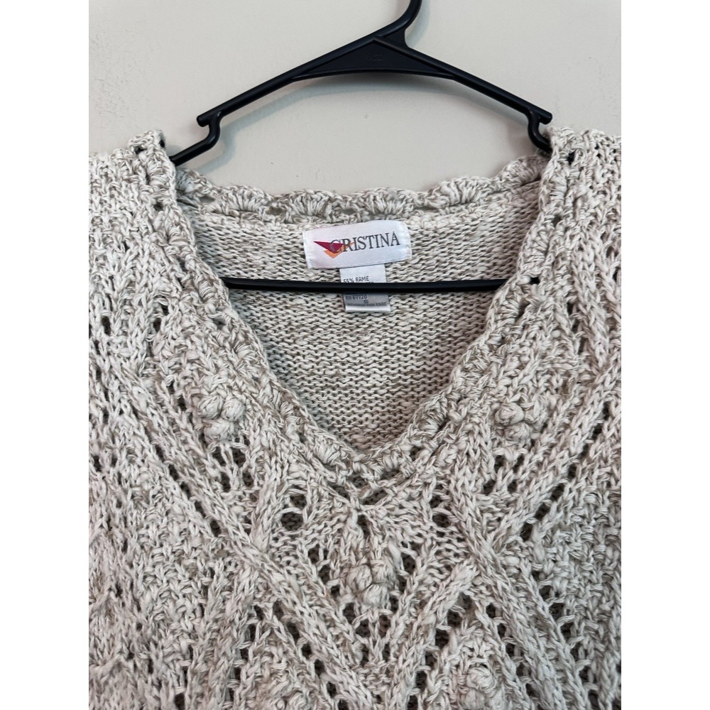 Vintage‎ 100% Ramie/Cotton Knotted Crochet Oatmeal Sweater 3/4 Sleeve Size SMALL - Picture 7 of 16